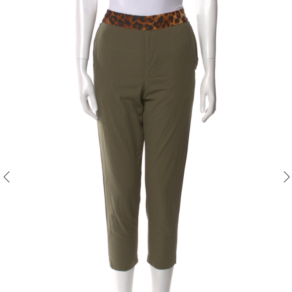 R13 Olive Green Women's Cropped Pants with Leopard Print Waistband SZ XS